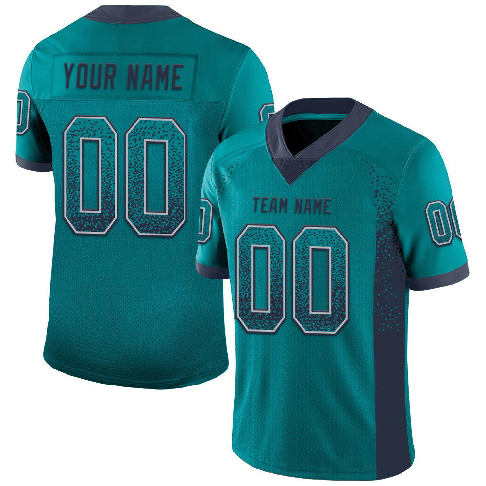 Custom Teal Navy-Gray Drift Fashion Football Jersey - Main View