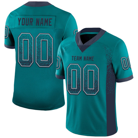 Custom Teal Navy-Gray Drift Fashion Football Jersey - Main View