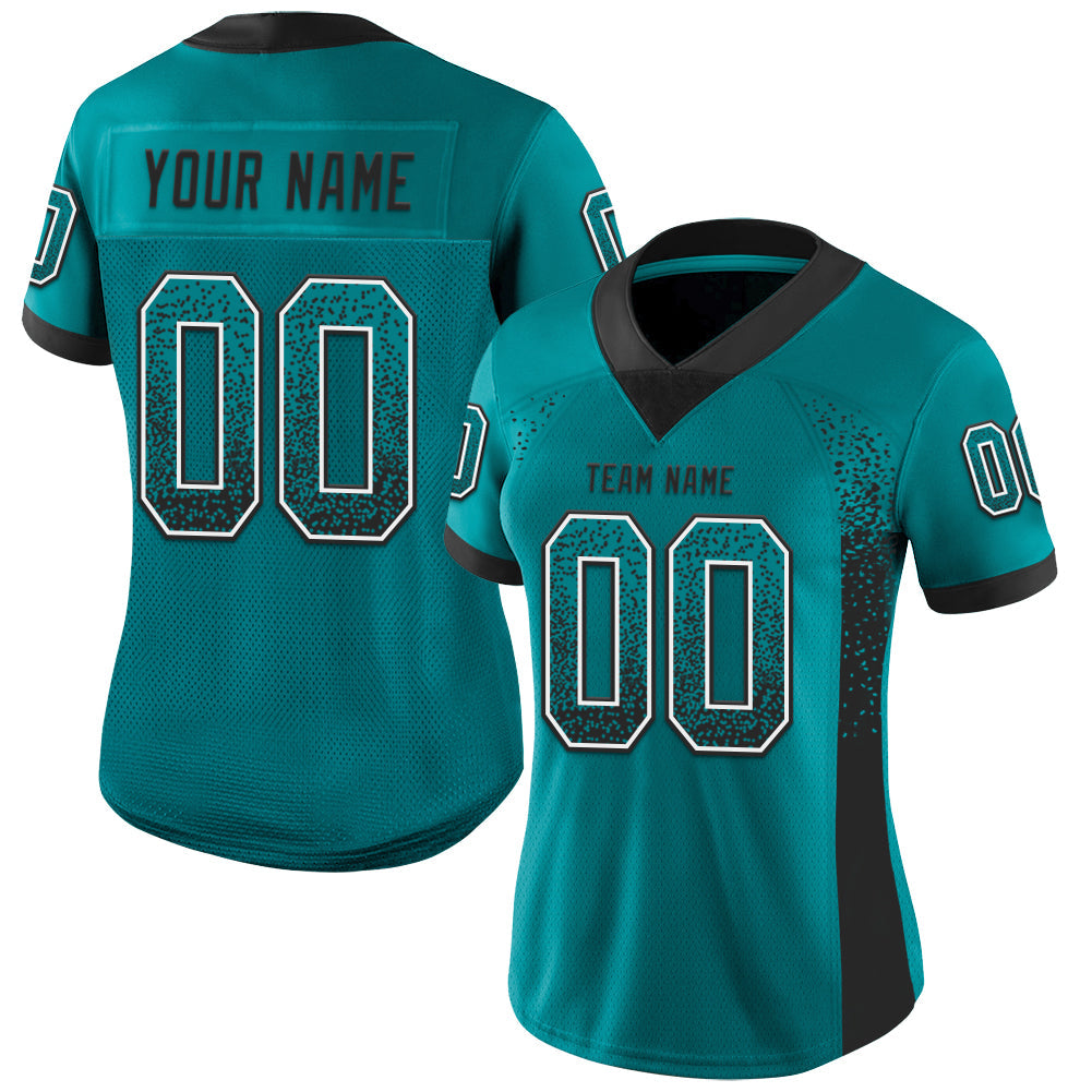 Custom Teal Black-White Drift Fashion Football Jersey view 2