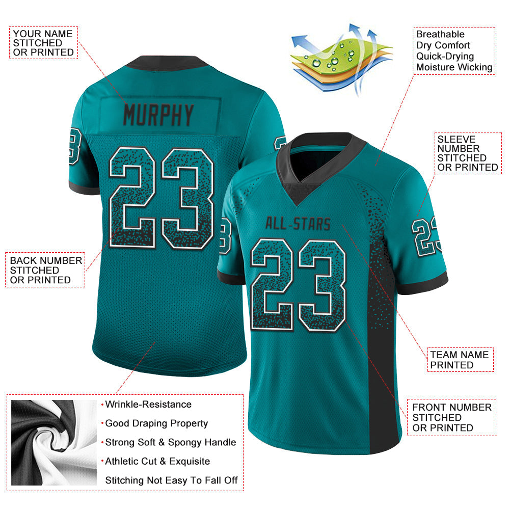Custom Teal Black-White Drift Fashion Football Jersey view 3