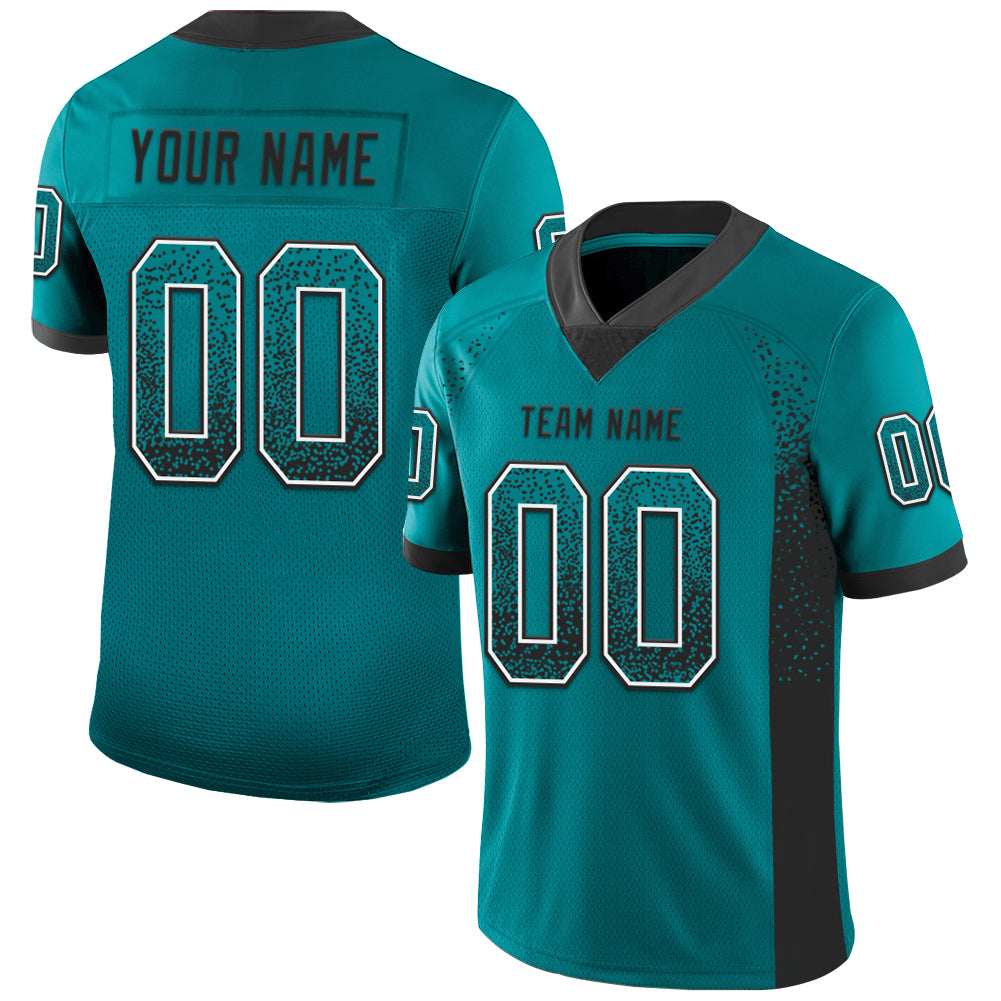 Custom Teal Black-White Drift Fashion Football Jersey - Main View