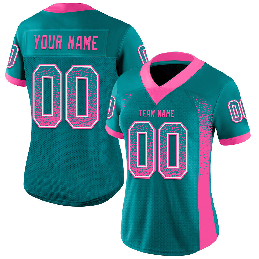 Custom Teal Pink-White Drift Fashion Football Jersey view 2