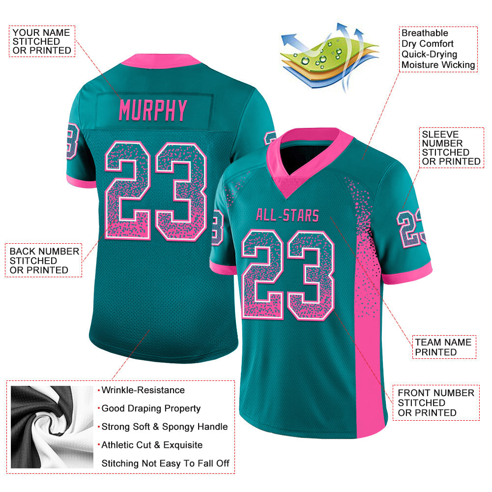 Custom Teal Pink-White Drift Fashion Football Jersey view 3