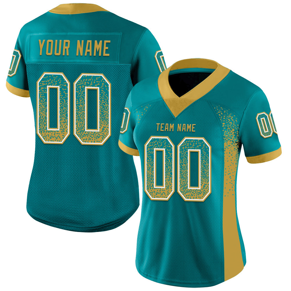 Custom Teal Old Gold-White Drift Fashion Football Jersey view 2