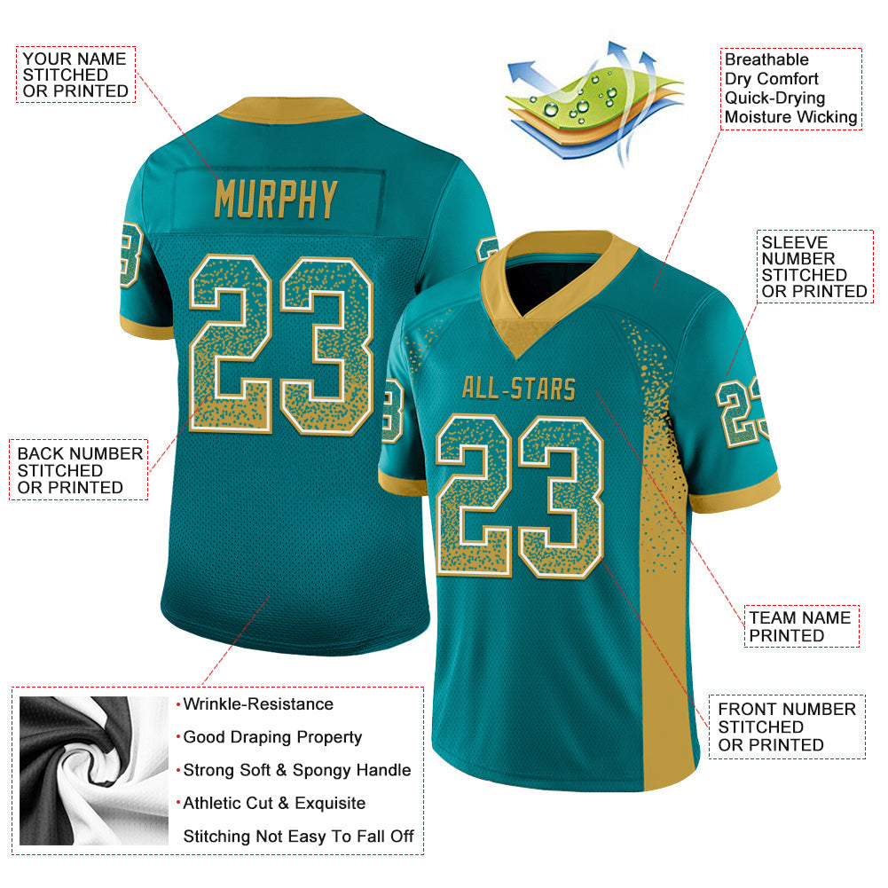 Custom Teal Old Gold-White Drift Fashion Football Jersey view 3
