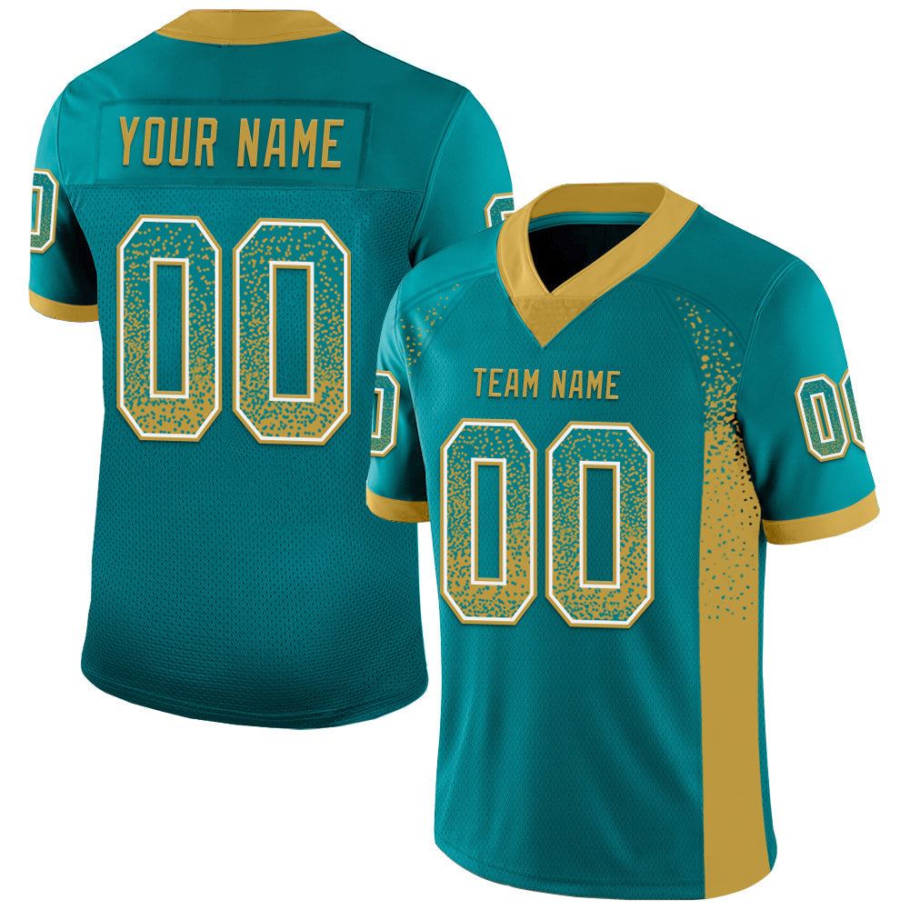 Custom Teal Old Gold-White Drift Fashion Football Jersey - Main View