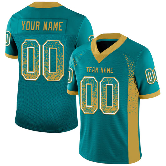 Custom Teal Old Gold-White Drift Fashion Football Jersey - Main View