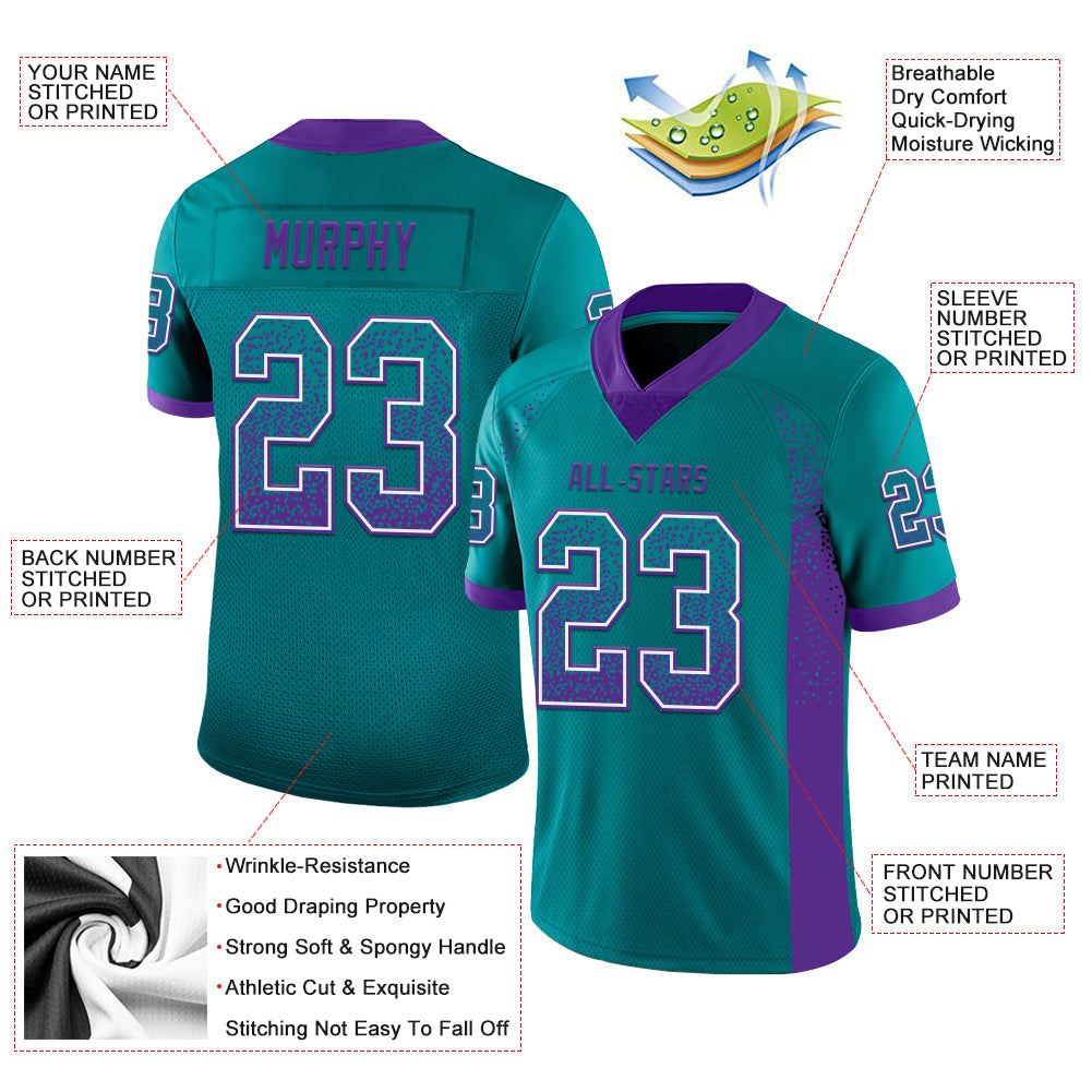 Custom Teal Purple-White Drift Fashion Football Jersey view 3
