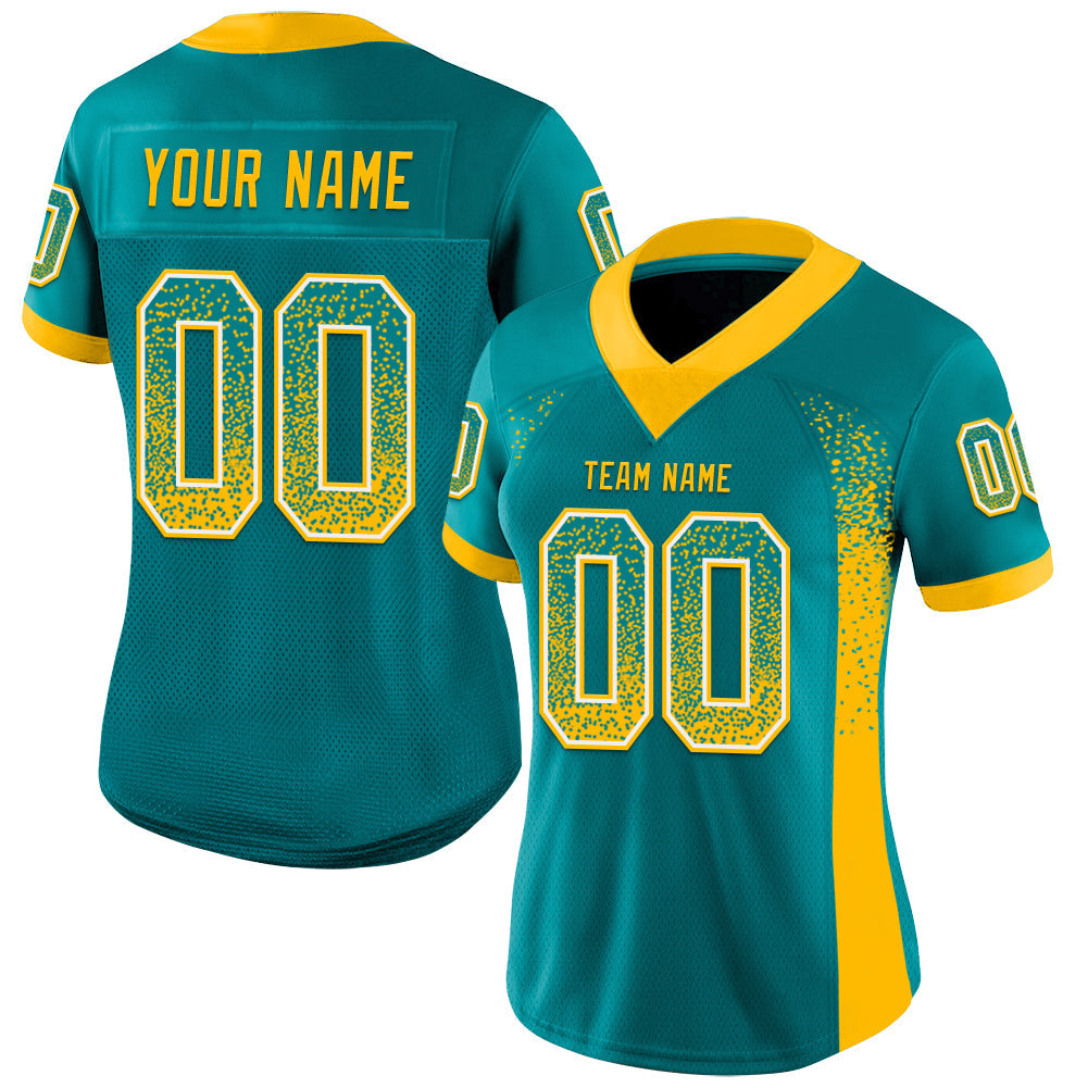 Custom Teal Gold-White Drift Fashion Football Jersey view 2