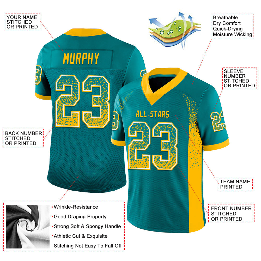 Custom Teal Gold-White Drift Fashion Football Jersey view 3