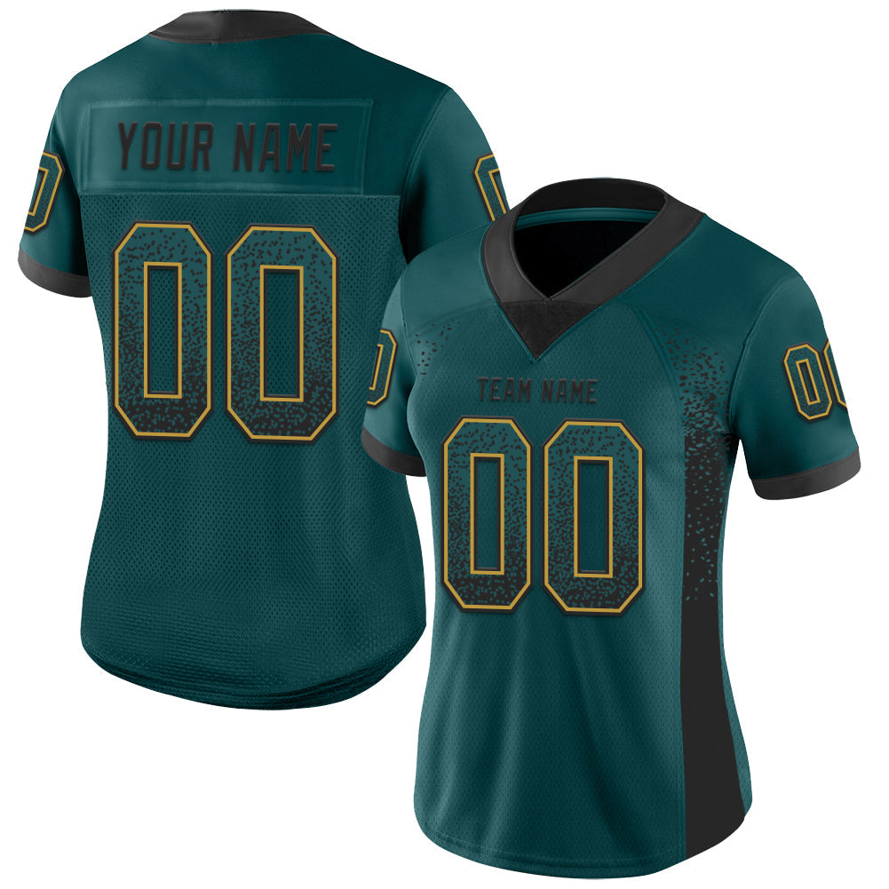 Custom Midnight Green Black-Old Gold Drift Fashion Football Jersey view 2