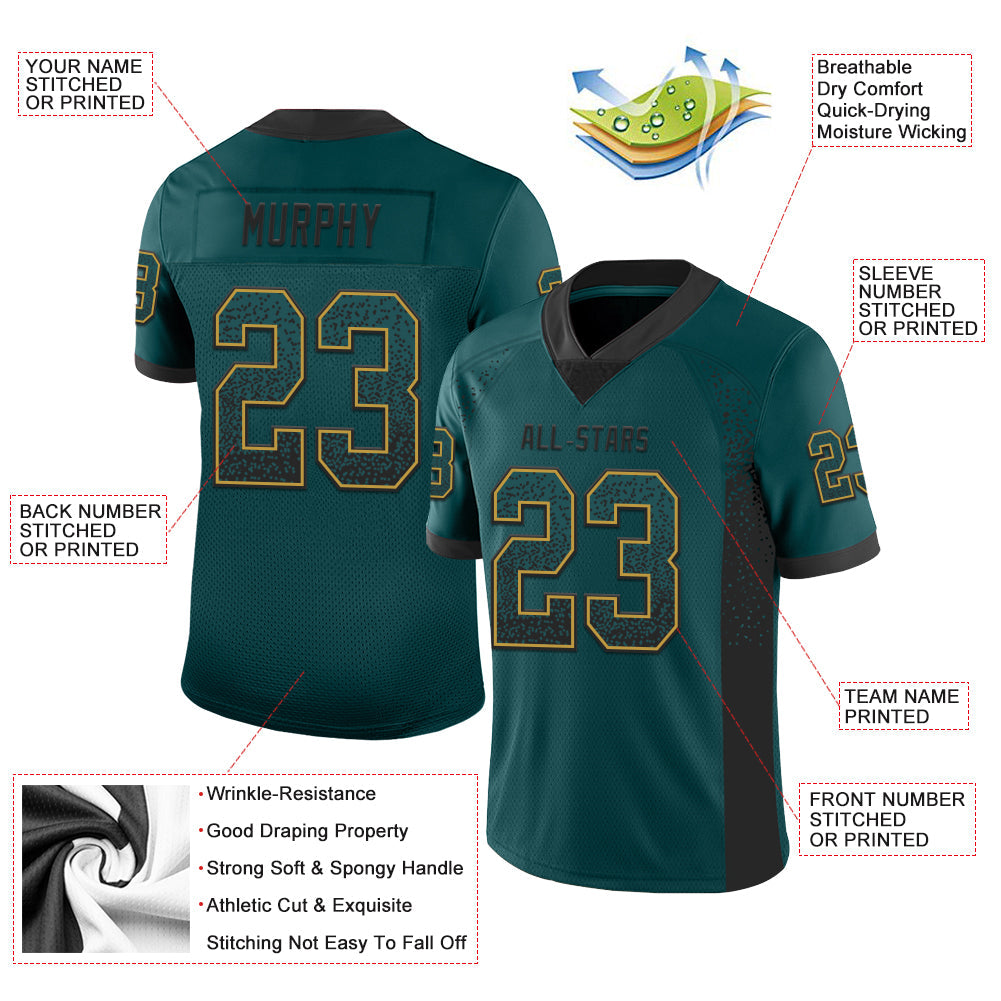 Custom Midnight Green Black-Old Gold Drift Fashion Football Jersey view 3