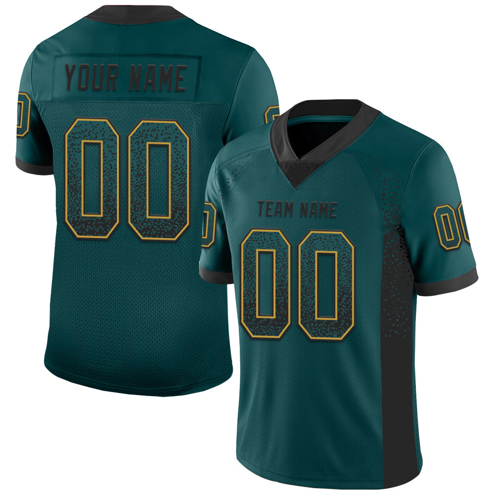 Custom Midnight Green Black-Old Gold Drift Fashion Football Jersey - Main View