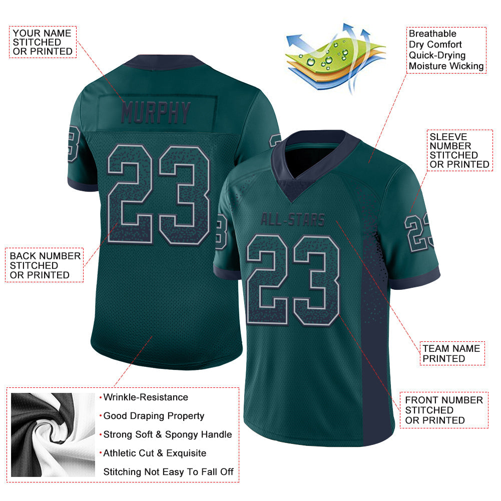 Custom Midnight Green Navy-Gray Drift Fashion Football Jersey view 3