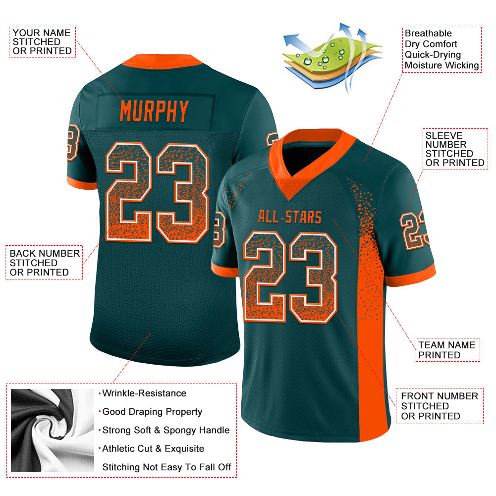 Custom Midnight Green Orange-White Drift Fashion Football Jersey view 3