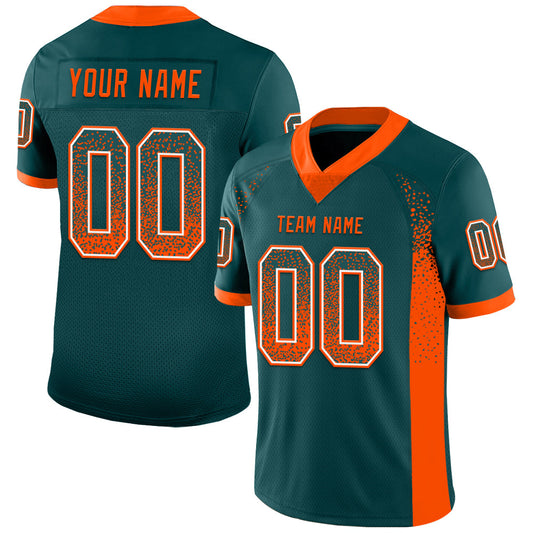 Custom Midnight Green Orange-White Drift Fashion Football Jersey - Main View