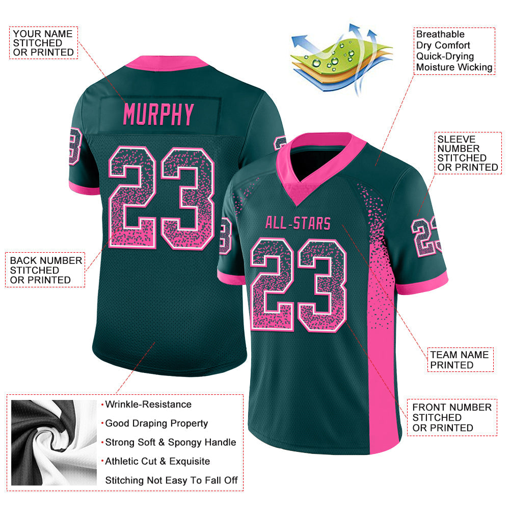 Custom Midnight Green Pink-White Drift Fashion Football Jersey view 3