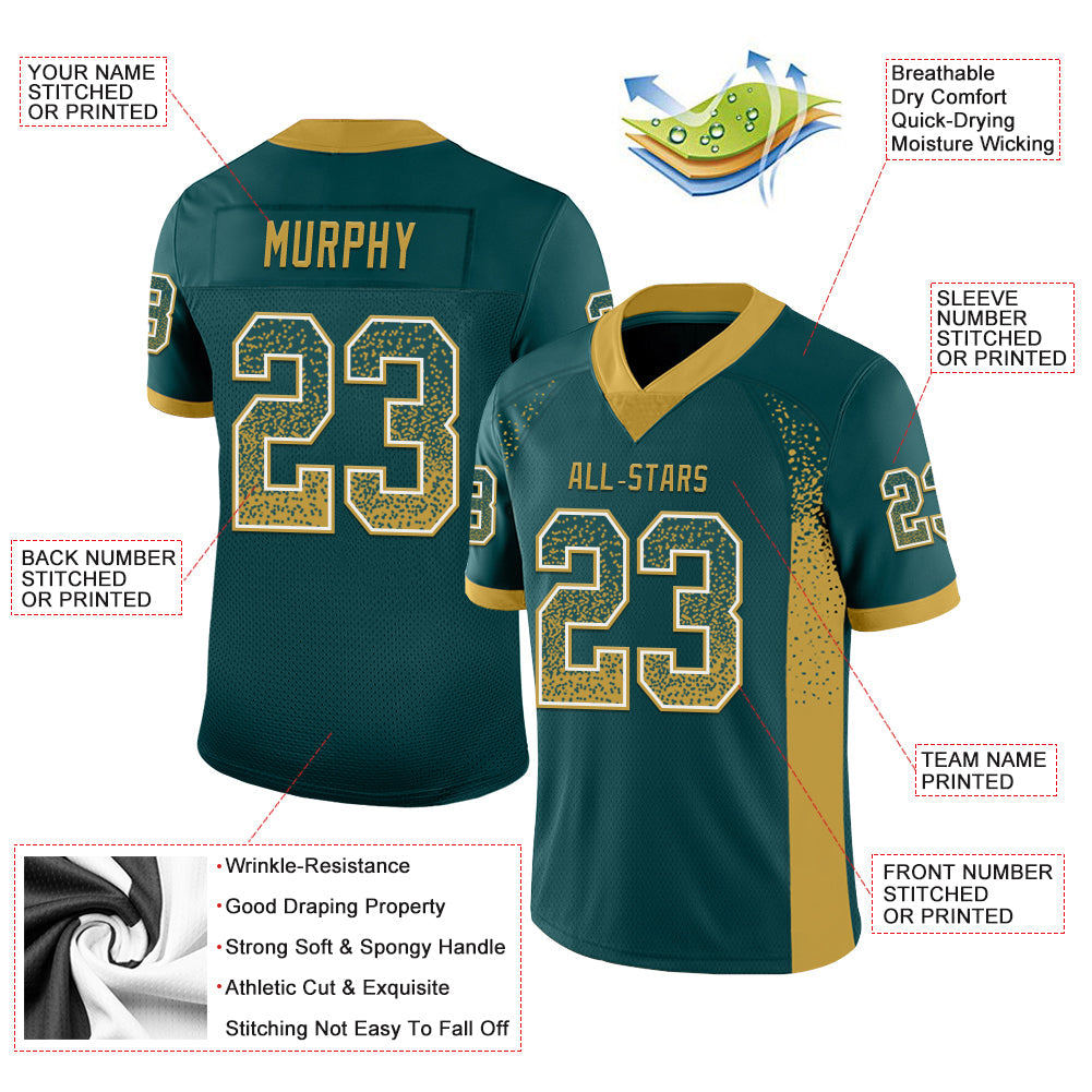 Custom Midnight Green Old Gold-White Drift Fashion Football Jersey view 3