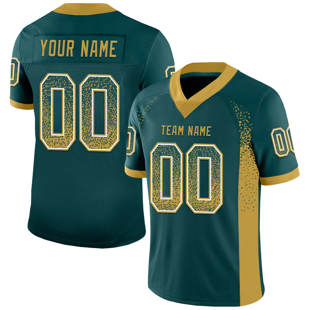 Custom Midnight Green Old Gold-White Drift Fashion Football Jersey - Main View