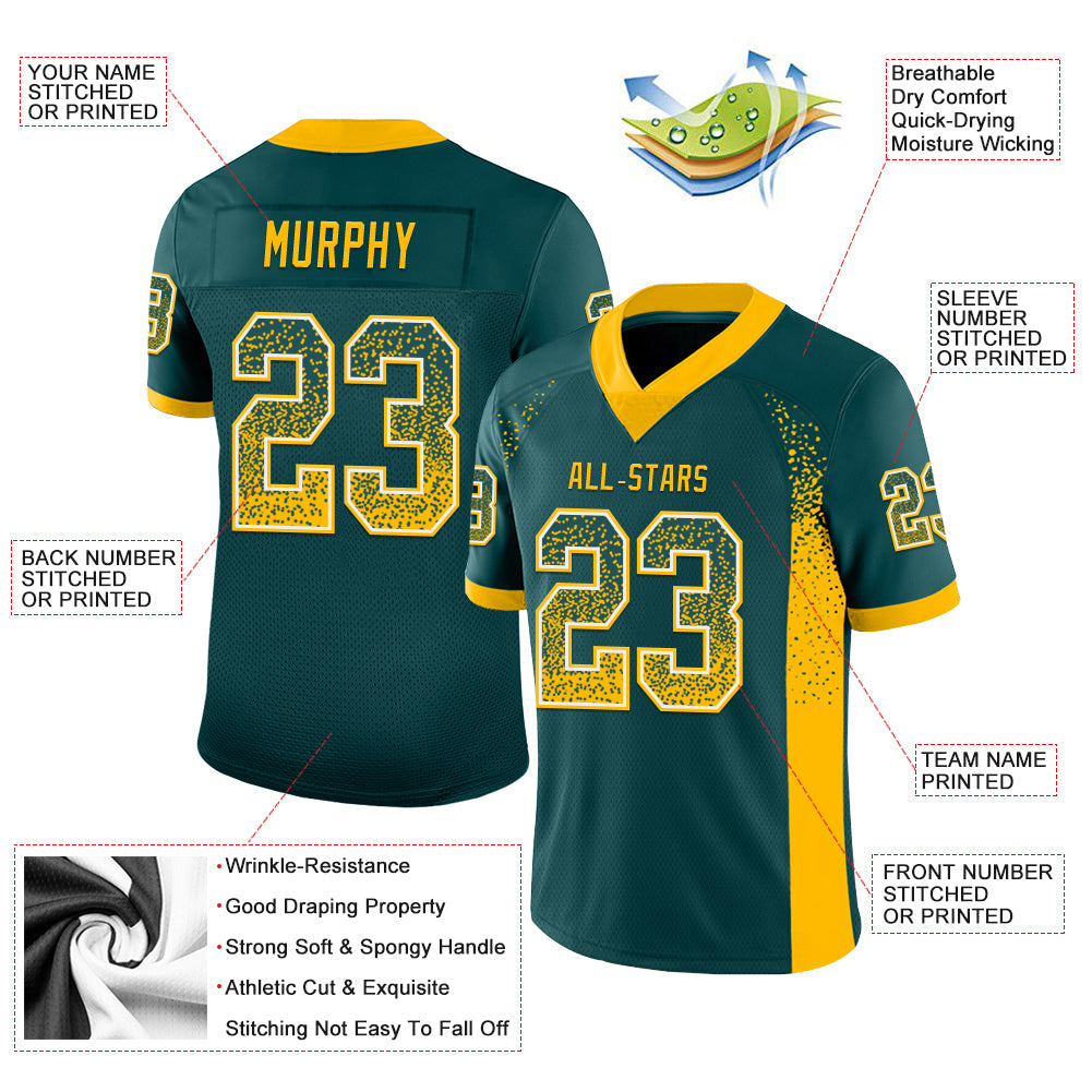 Custom Midnight Green Gold-White Drift Fashion Football Jersey view 3