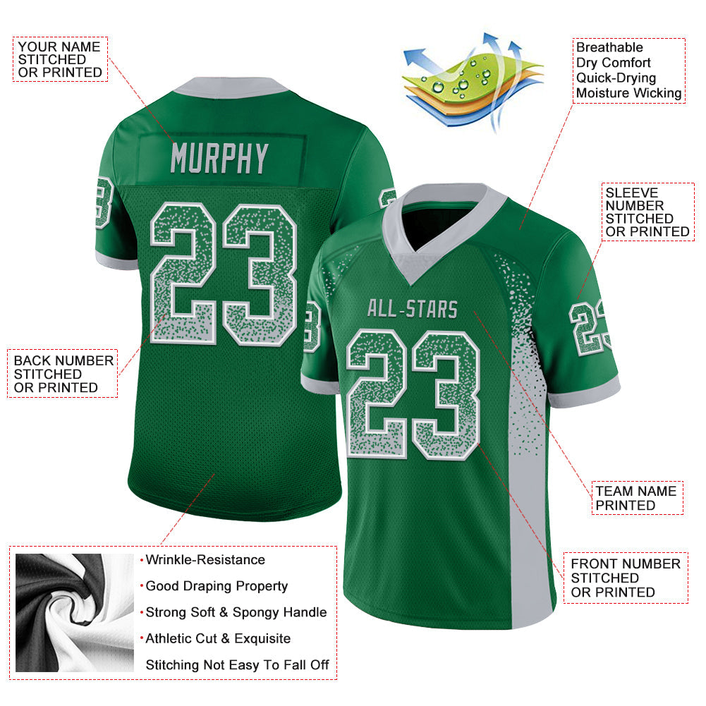 Custom Kelly Green Gray-White Drift Fashion Football Jersey view 3