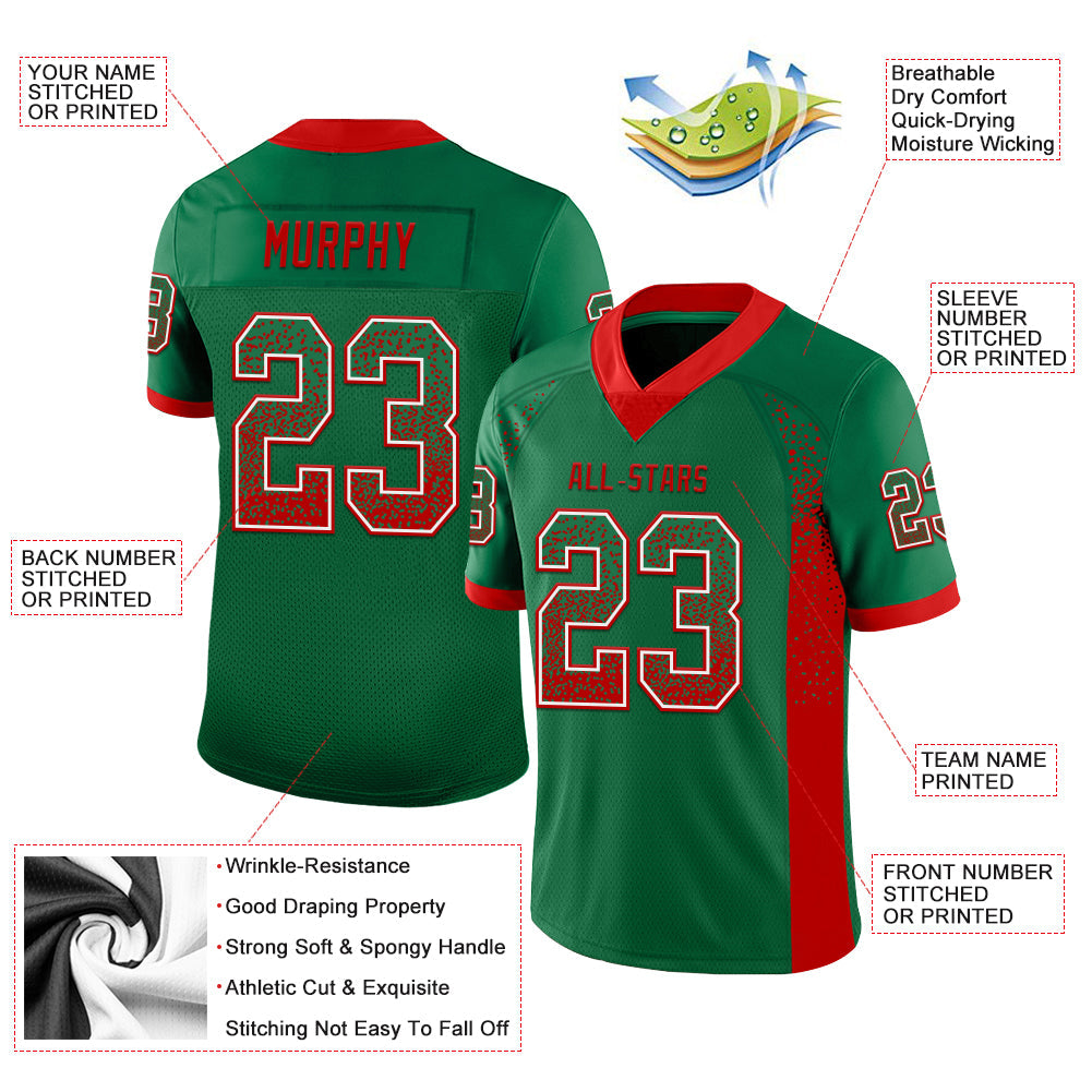 Custom Kelly Green Red-White Drift Fashion Football Jersey view 3