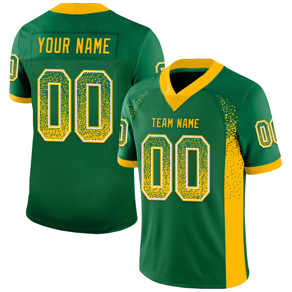 Custom Kelly Green Gold-White Drift Fashion Football Jersey - Main View