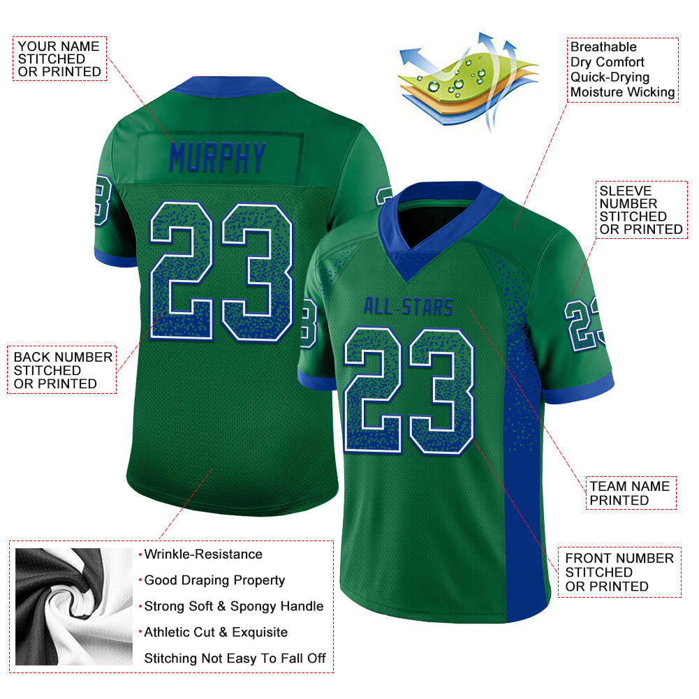 Custom Kelly Green Royal-White Drift Fashion Football Jersey view 3