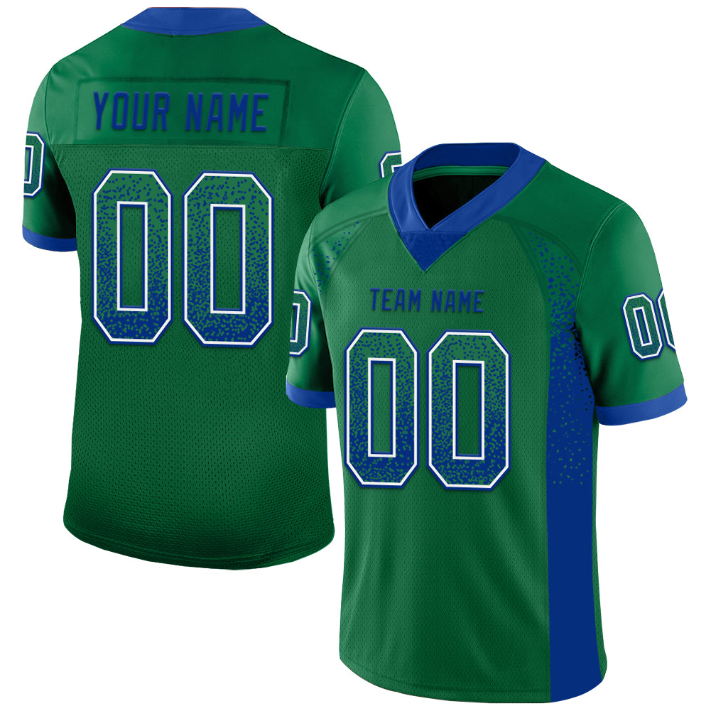 Custom Kelly Green Royal-White Drift Fashion Football Jersey - Main View