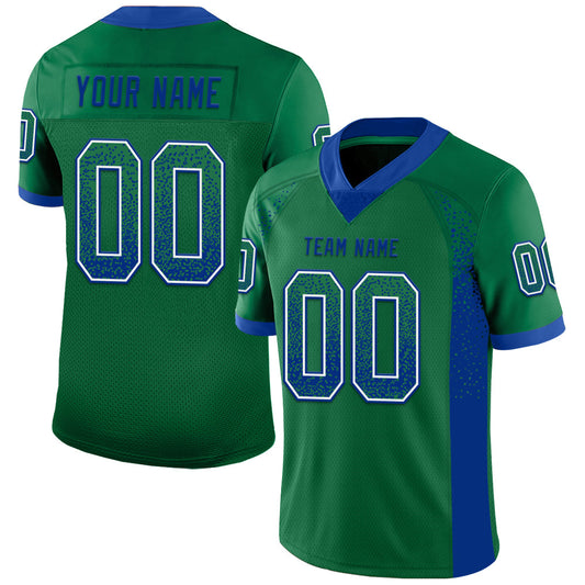 Custom Kelly Green Royal-White Drift Fashion Football Jersey - Main View