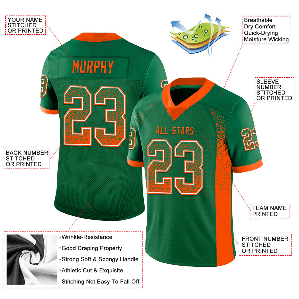 Custom Kelly Green Orange-White Drift Fashion Football Jersey view 3