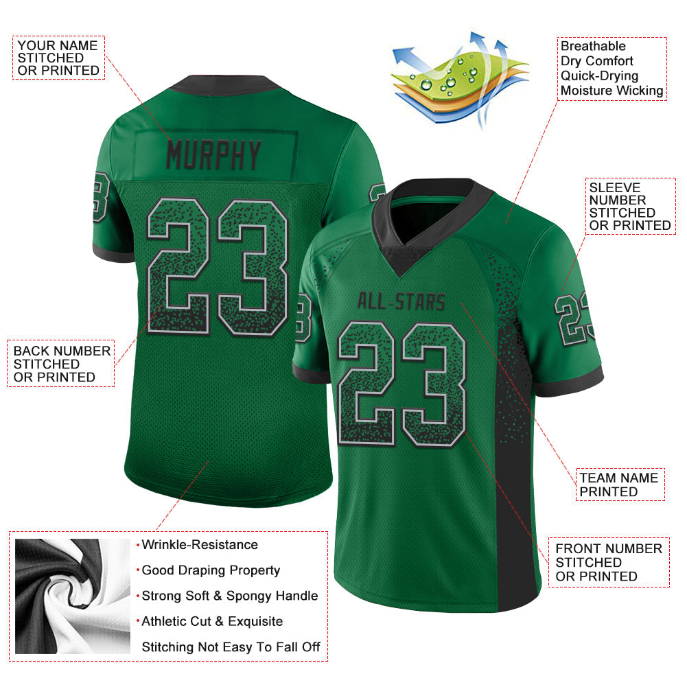 Custom Kelly Green Black-Gray Drift Fashion Football Jersey view 3