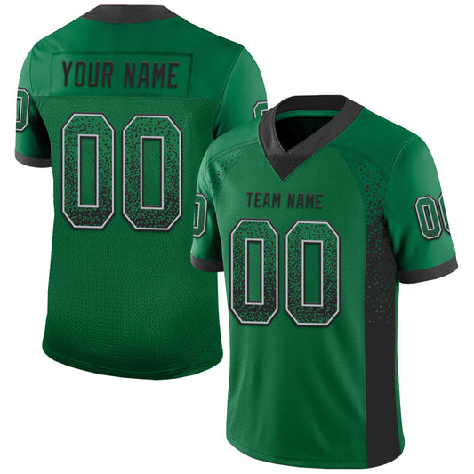 Custom Kelly Green Black-Gray Drift Fashion Football Jersey - Main View