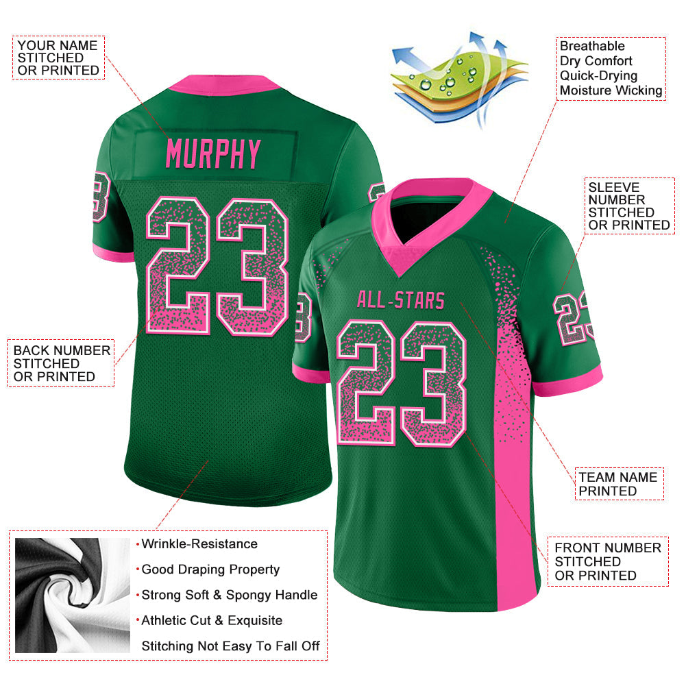 Custom Kelly Green Pink-White Drift Fashion Football Jersey view 3