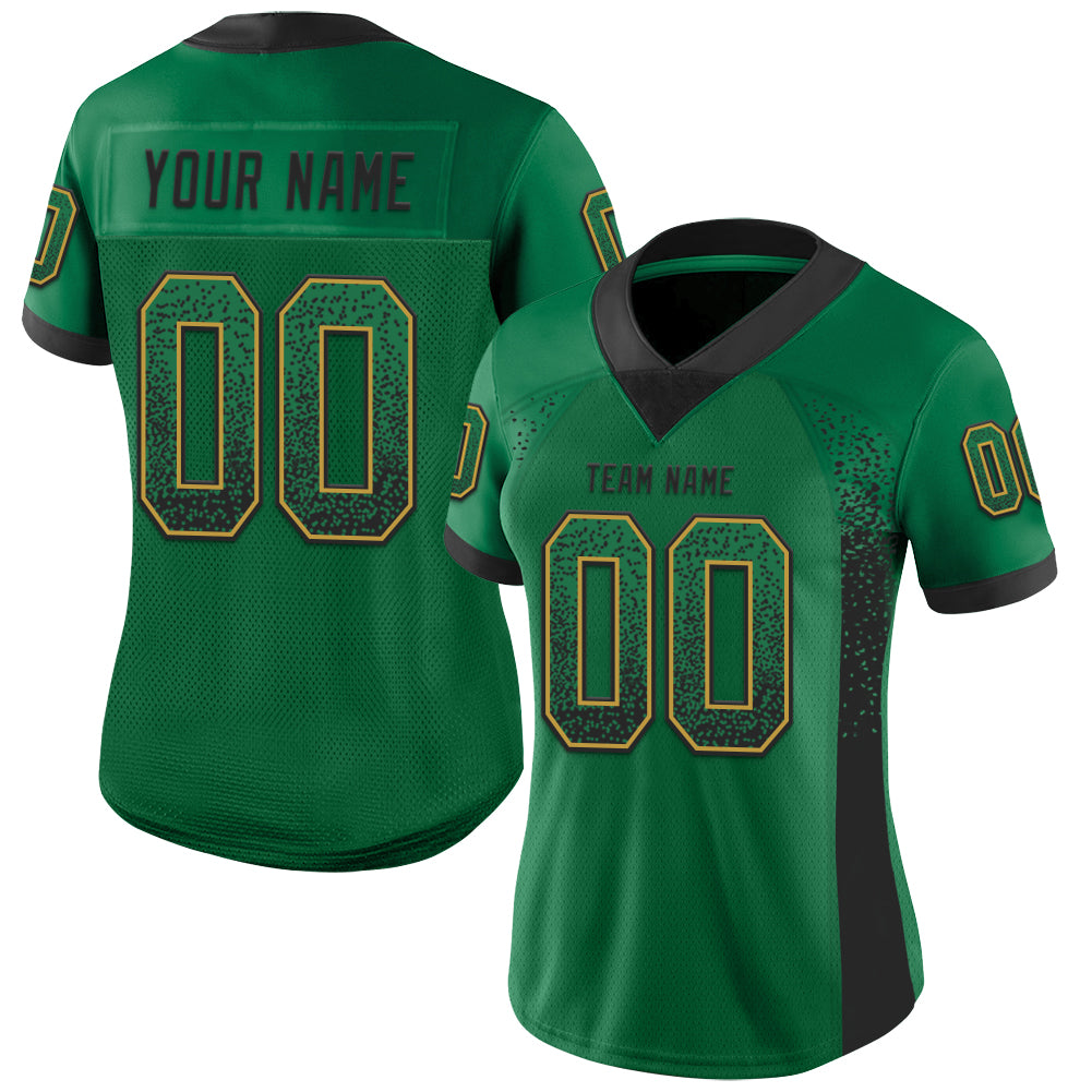 Custom Kelly Green Black-Old Gold Drift Fashion Football Jersey view 2