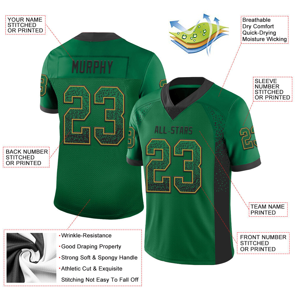 Custom Kelly Green Black-Old Gold Drift Fashion Football Jersey view 3