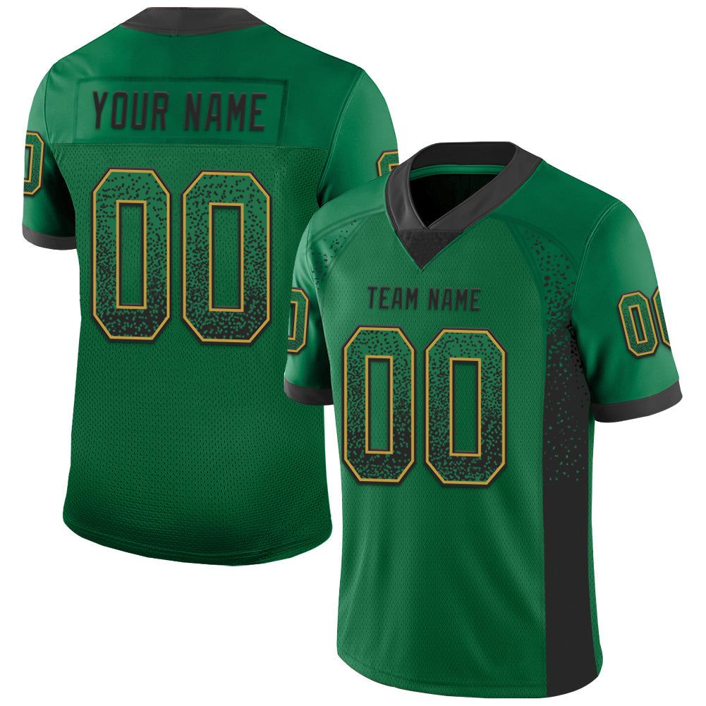 Custom Kelly Green Black-Old Gold Drift Fashion Football Jersey - Main View