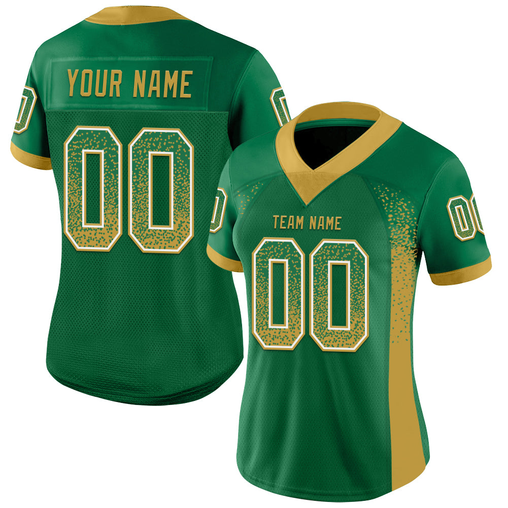 Custom Kelly Green Old Gold-White Drift Fashion Football Jersey view 2