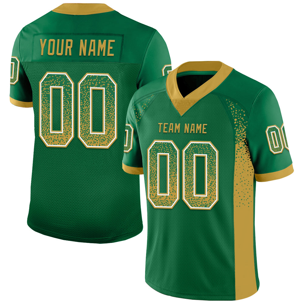 Custom Kelly Green Old Gold-White Drift Fashion Football Jersey - Main View