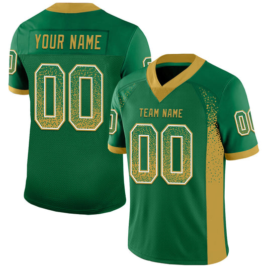Custom Kelly Green Old Gold-White Drift Fashion Football Jersey - Main View