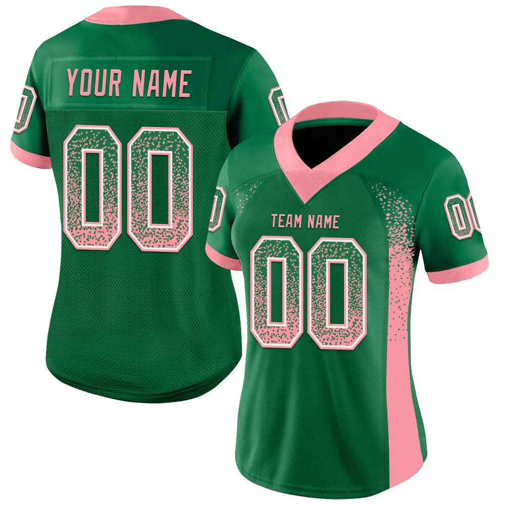 Custom Kelly Green Medium Pink-White Drift Fashion Football Jersey view 2