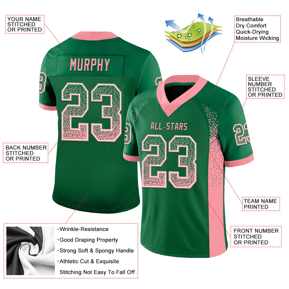 Custom Kelly Green Medium Pink-White Drift Fashion Football Jersey view 3