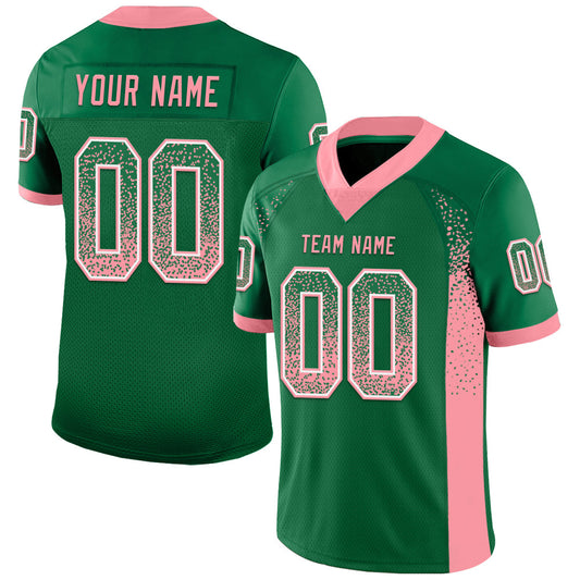 Custom Kelly Green Medium Pink-White Drift Fashion Football Jersey - Main View