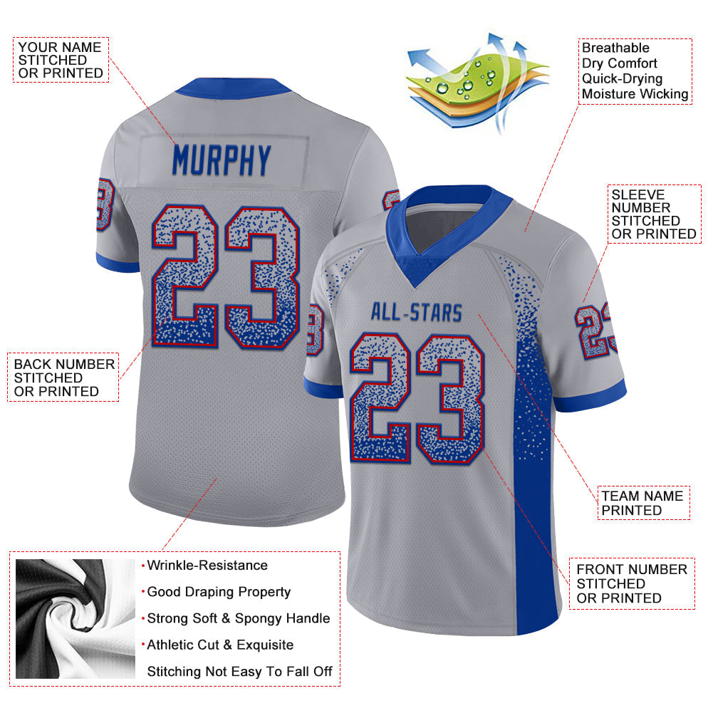 Custom Gray Royal-Red Drift Fashion Football Jersey view 3