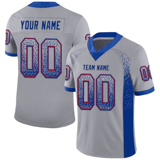 Custom Gray Royal-Red Drift Fashion Football Jersey - Main View