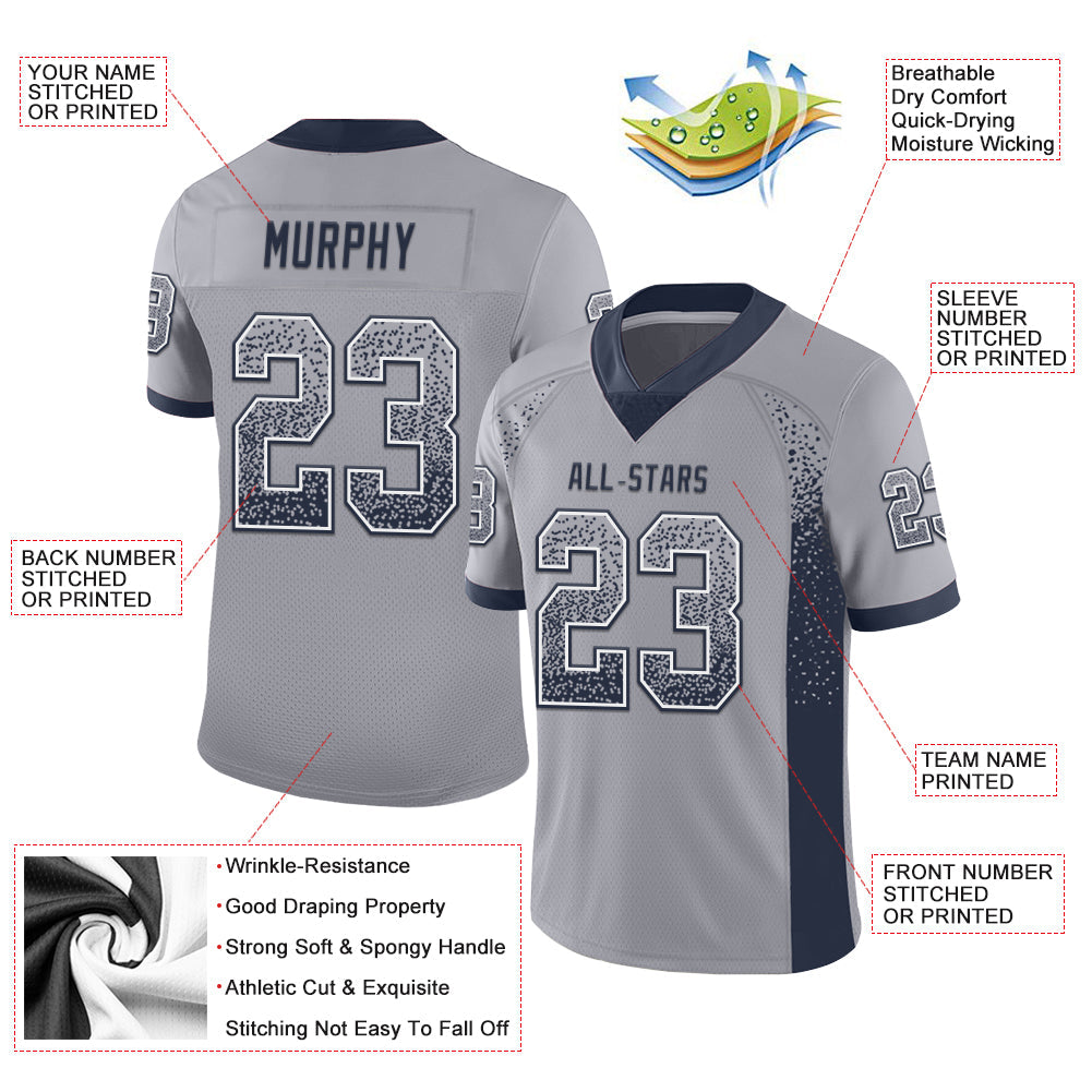 Custom Gray Navy-White Drift Fashion Football Jersey view 3