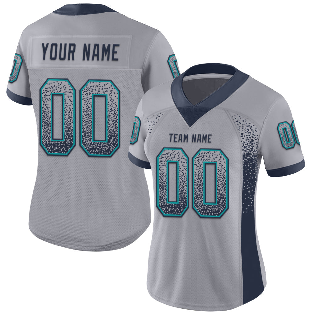 Custom Gray Navy-Teal Drift Fashion Football Jersey view 2