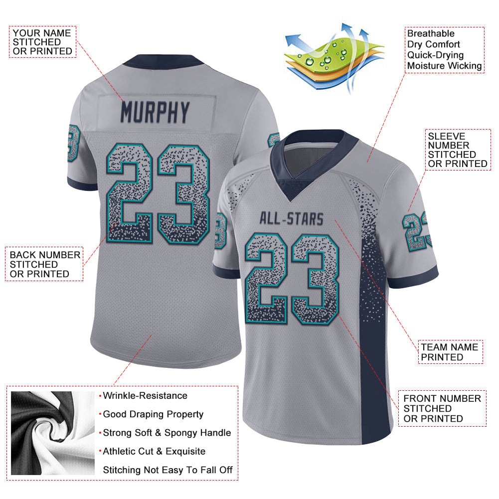 Custom Gray Navy-Teal Drift Fashion Football Jersey view 3