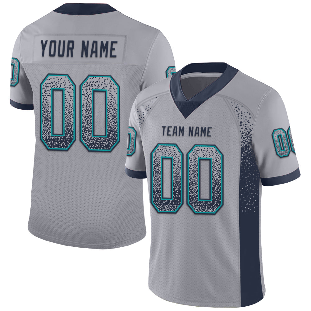 Custom Gray Navy-Teal Drift Fashion Football Jersey - Main View