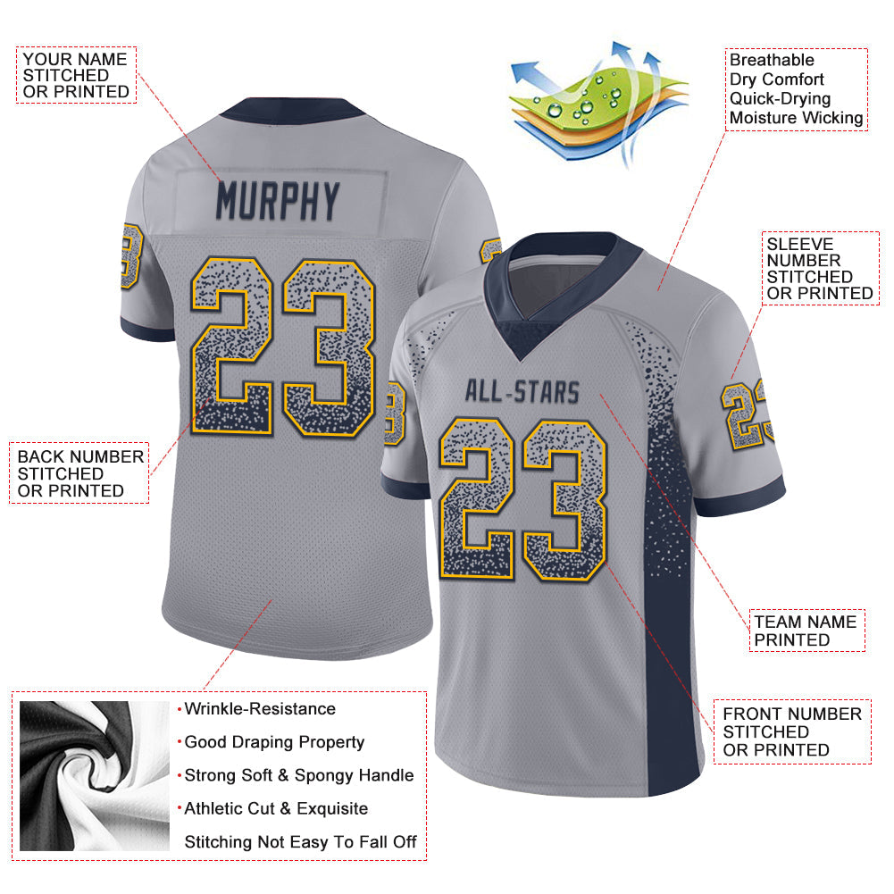 Custom Gray Navy-Gold Drift Fashion Football Jersey view 3